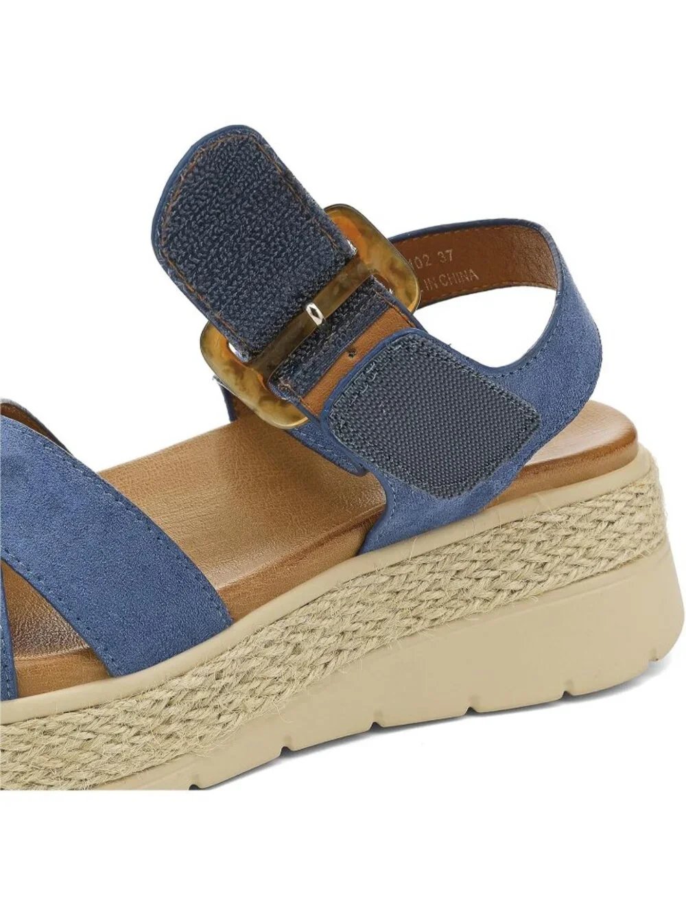 Womens Blue Comfortable Solid Espadrille Low Wedge Heel Platform Sandal Shoes
